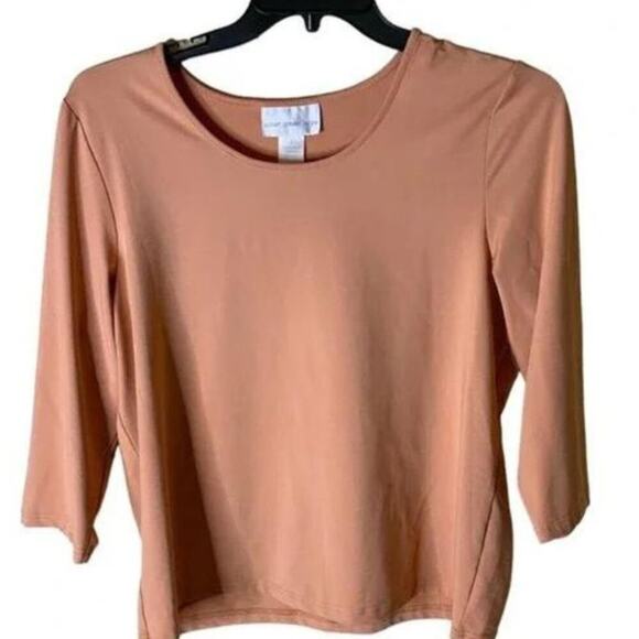 Susan Graver Womens Top Size Large 3/4 Sleeves Stretch Round Neck Orange - Picture 3 of 6